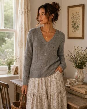 Country Subway Gray Vintage V-neck Sweater size L
